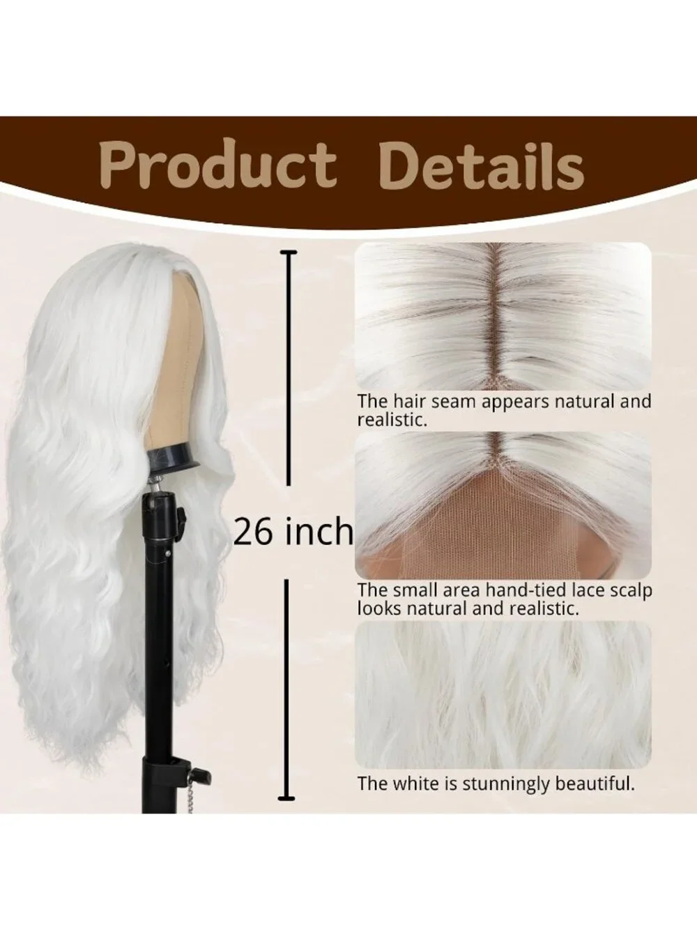 Women's White 26 Inch Charming Middle Part Heat Resistant Fiber Wigs